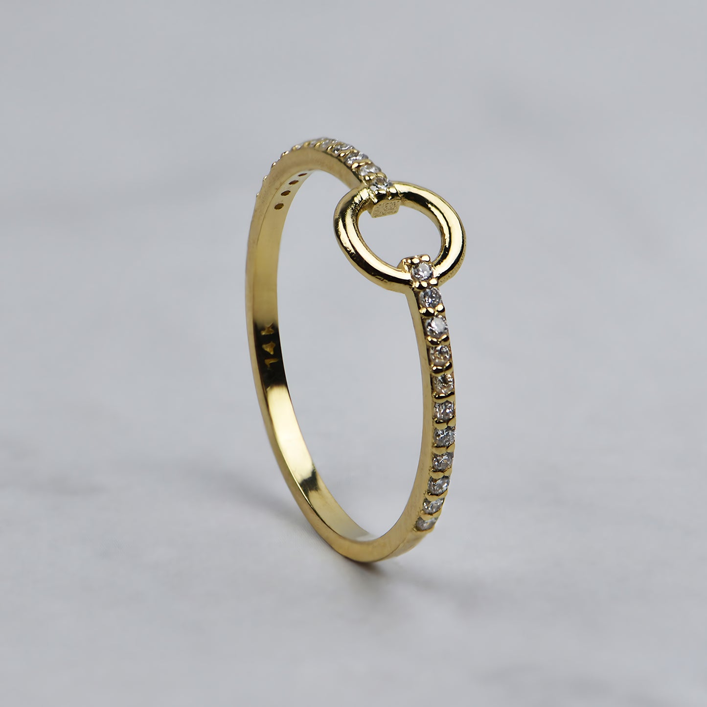 14k Gold Open Circle Fashion Band with Lab Grown Diamonds on the Shanks