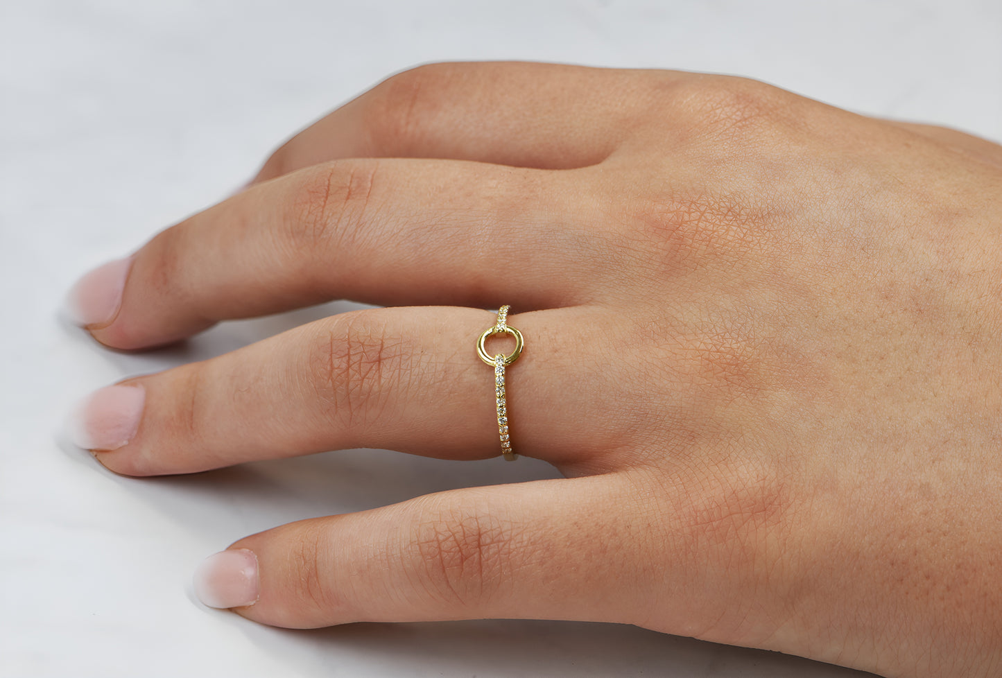 14k Gold Open Circle Fashion Band with Lab Grown Diamonds on the Shanks