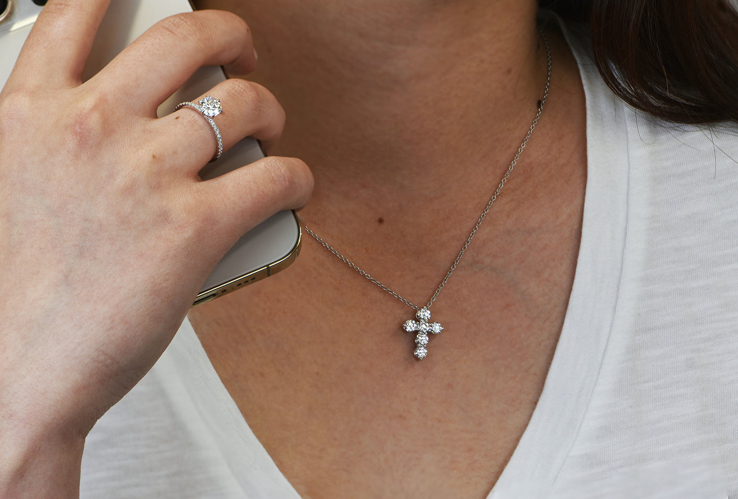 14k Gold 1.5ct Lab Grown Diamond Cross Pendant