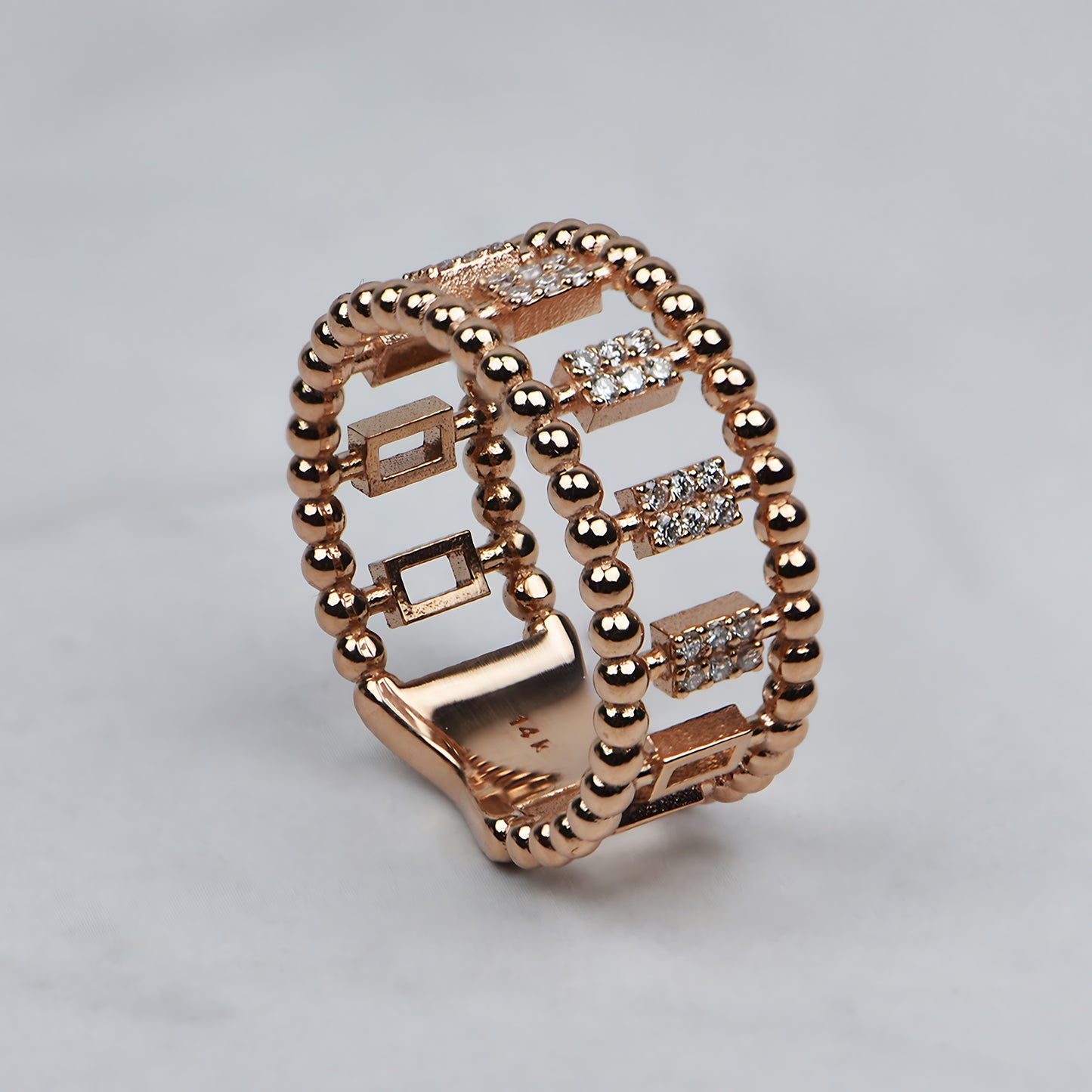 14k Gold Double Ball Fashion Band with Lab Grown Diamonds