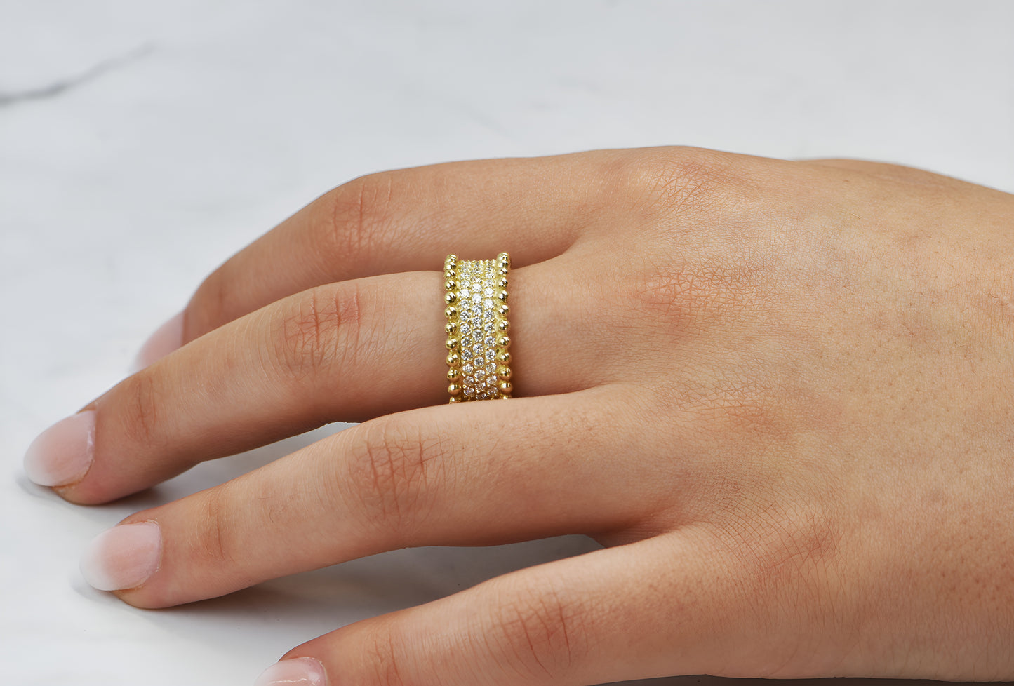 14k Gold Double Ball Band with Pave Lab Grown Diamonds