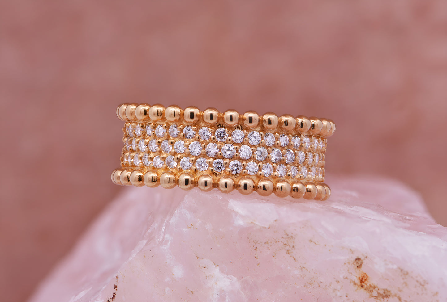 14k Gold Double Ball Band with Pave Lab Grown Diamonds