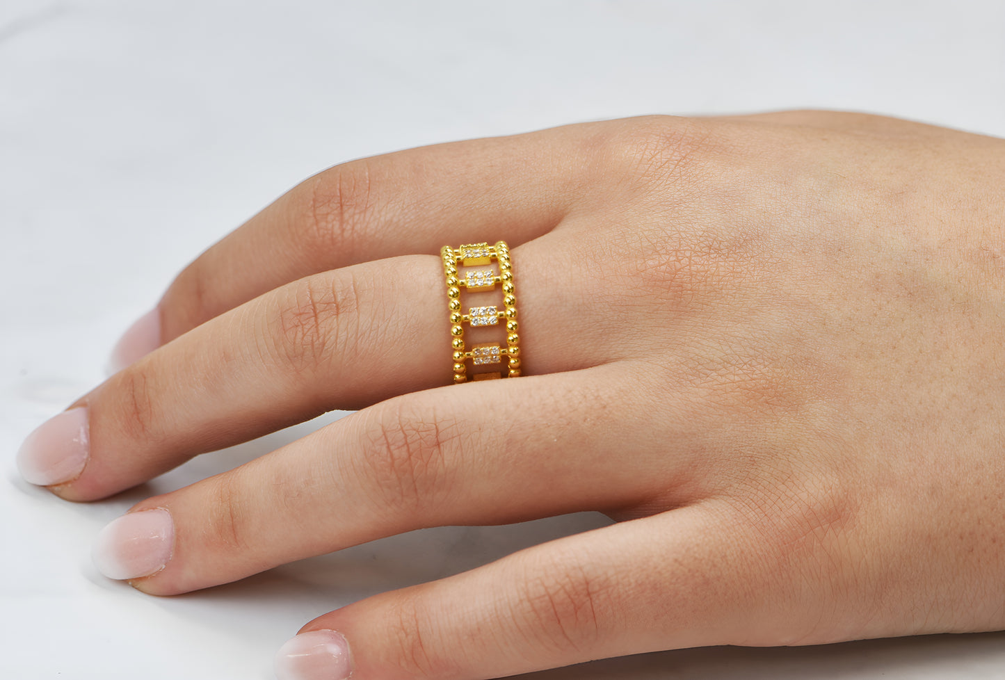 14k Gold Double Ball Fashion Band with Lab Grown Diamonds