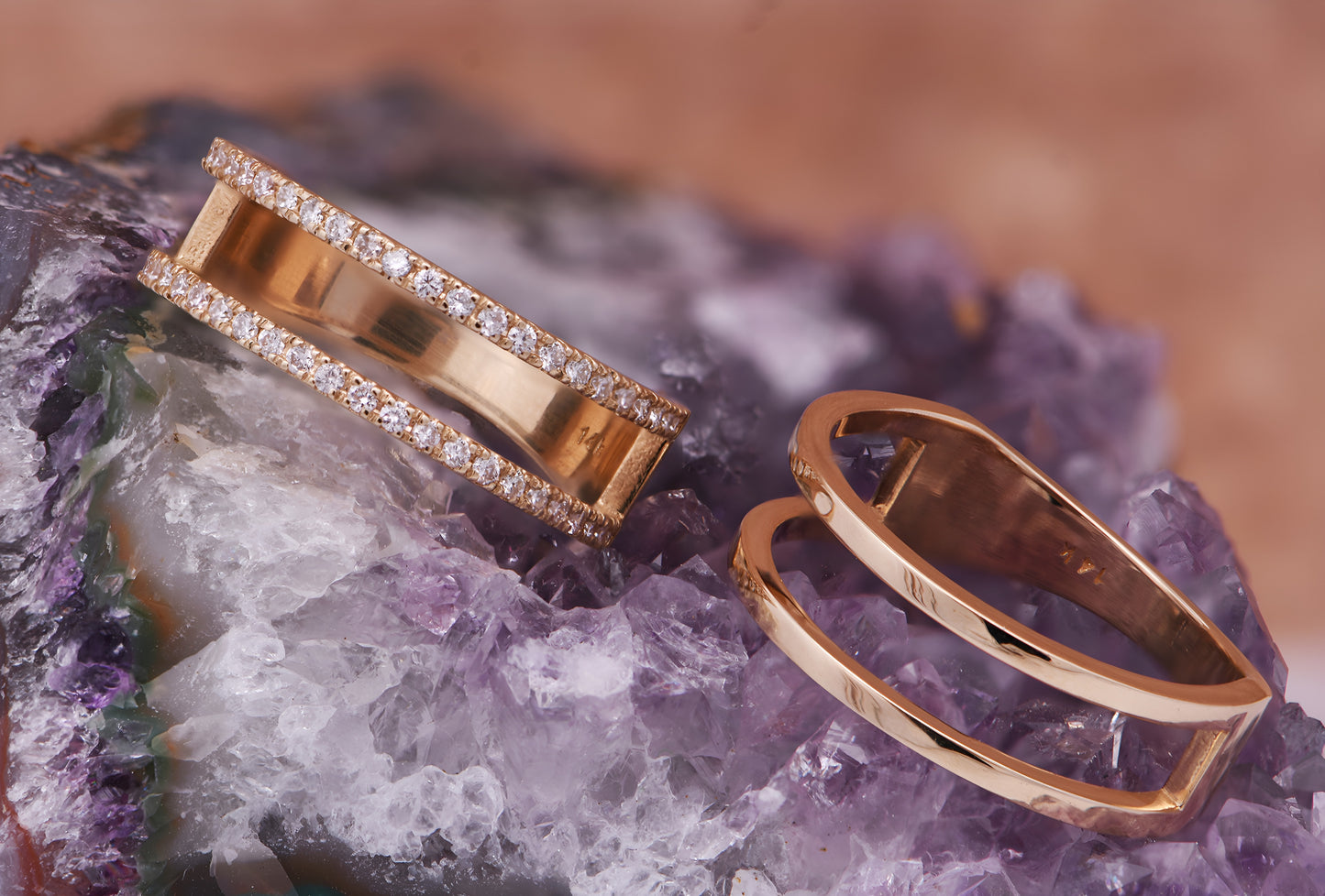 14k Gold Double Fashion Band with Lab Grown Diamonds