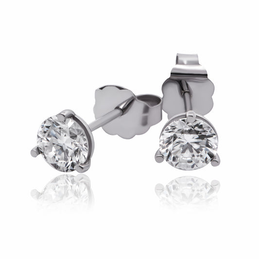 14k Gold 1 Ct 3 Prong Lab Grown Diamond Stud Earrings