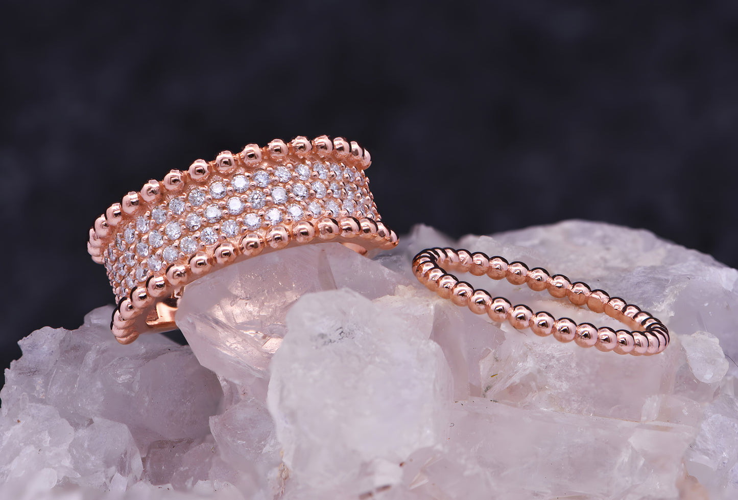 14k Gold Double Ball Band with Pave Lab Grown Diamonds