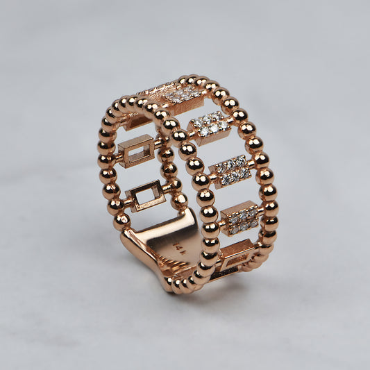 14k Gold Double Ball Fashion Band with Lab Grown Diamonds